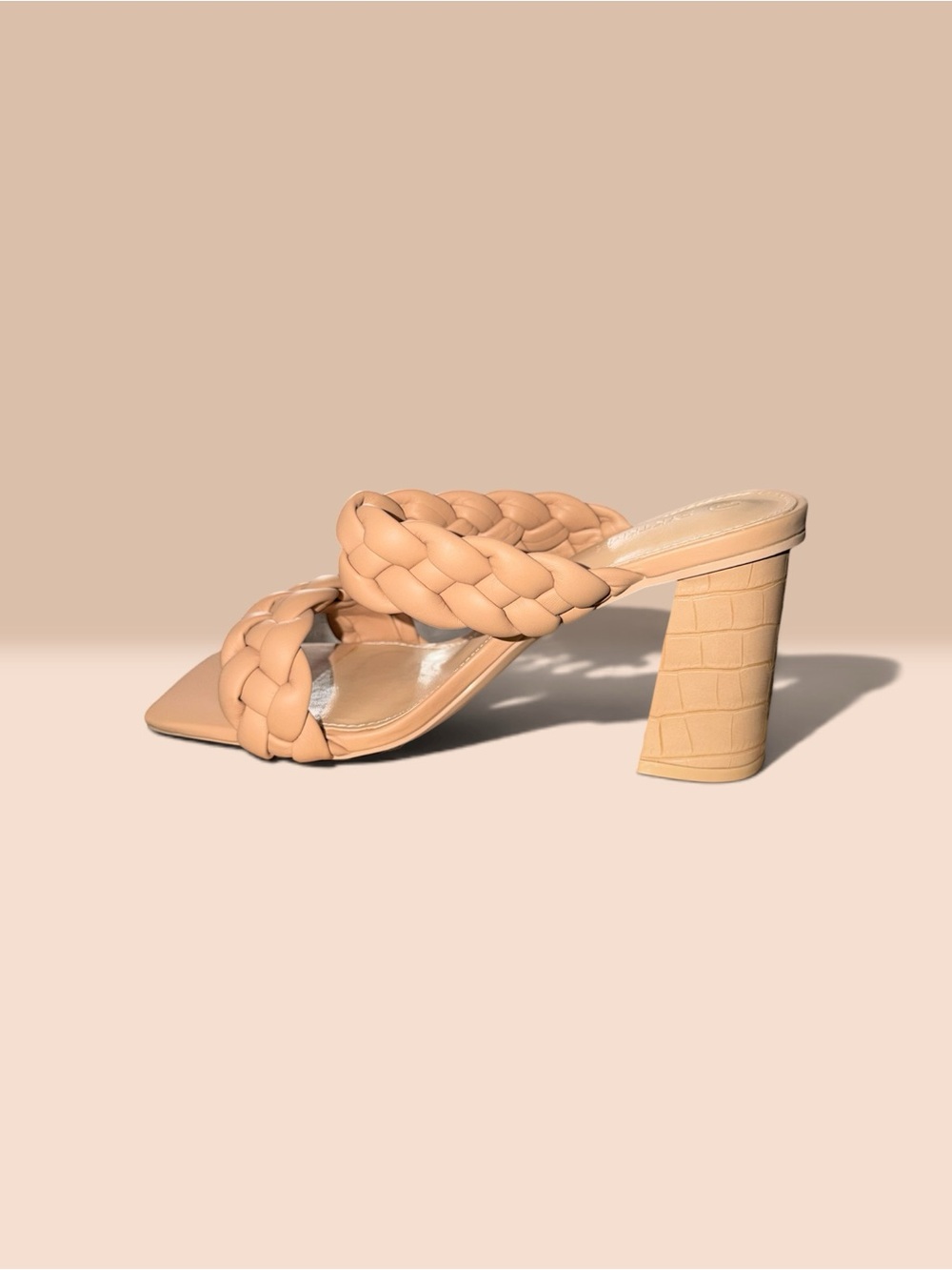 Braided Block Heel Mule in Nude